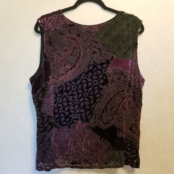 Vintage Size 18 Top Shell Tank Silk Purple Velvet Burnout Whimsigoth Patchwork - Picture 7 of 8